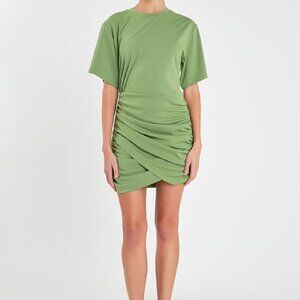 GREY LAB Tulip Hem Ruched Green Mini Dress Size L